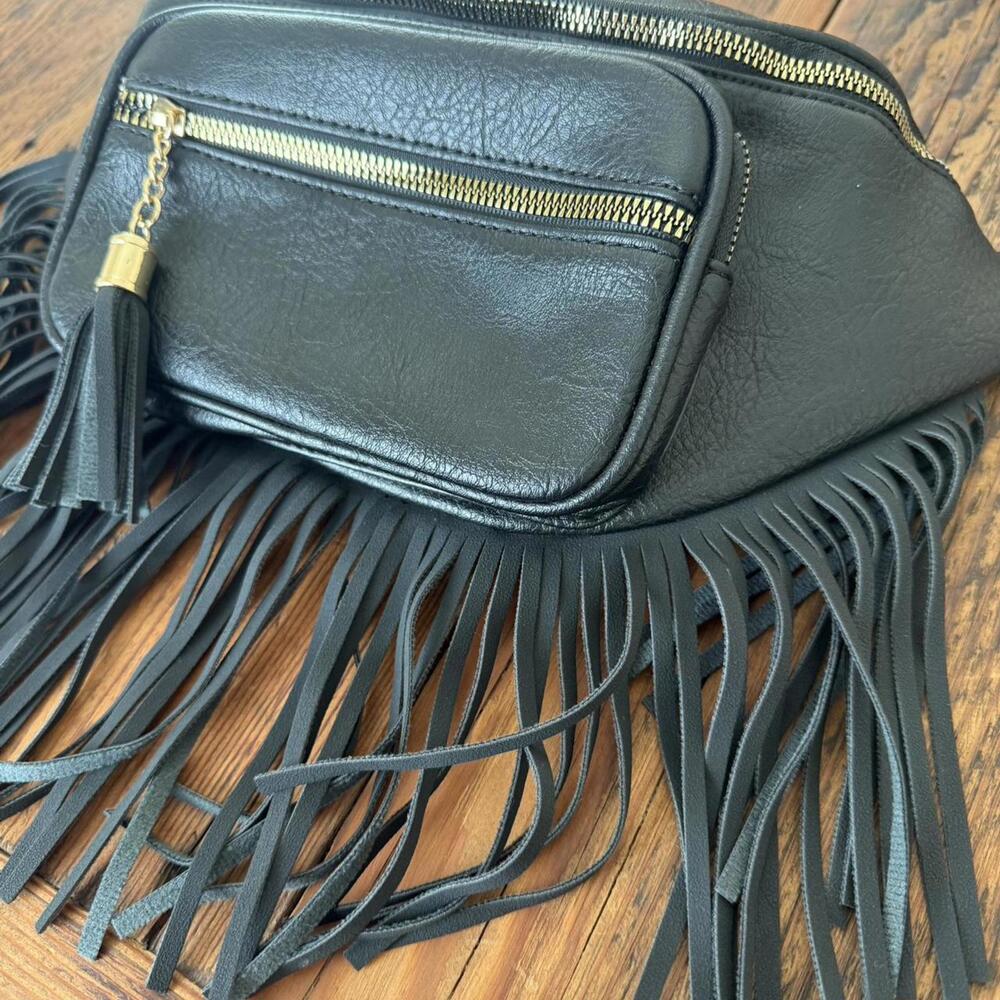 Boutique black faux leather Fringe bag - Picture 3 of 6